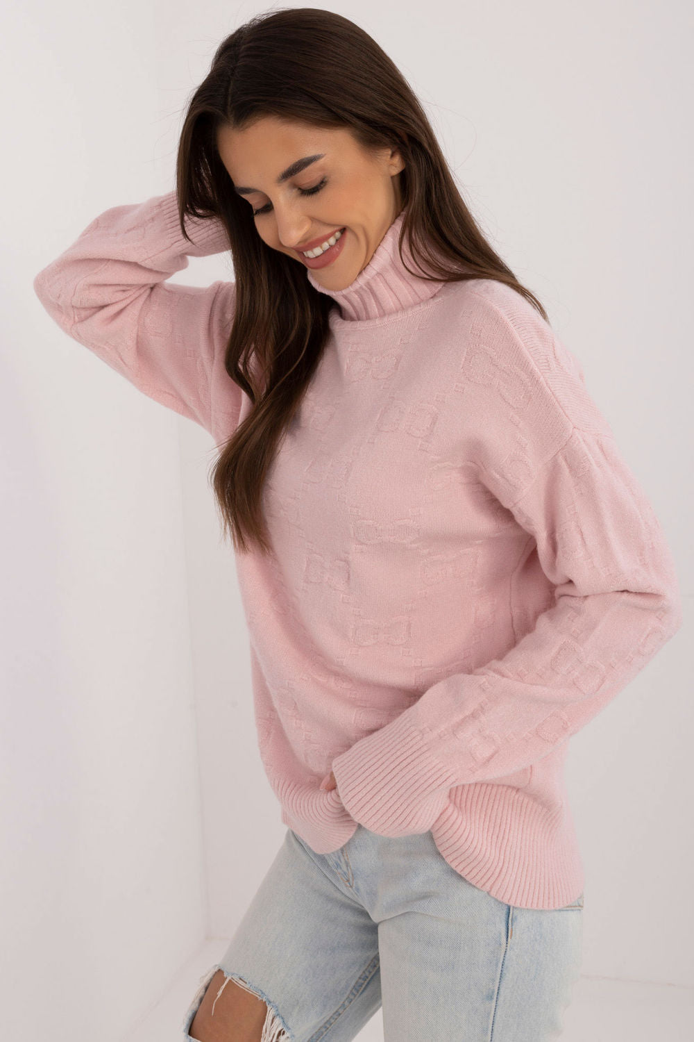Pull femme AT Col Roulé Col — rosé