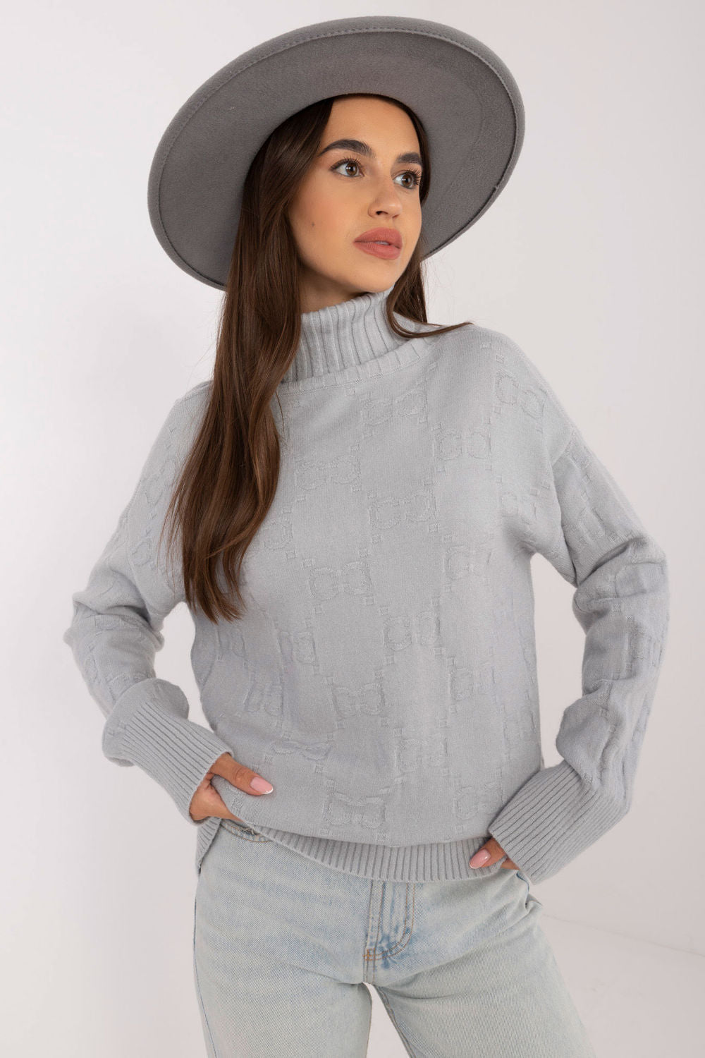 Pull femme AT Col Roulé Col — gris
