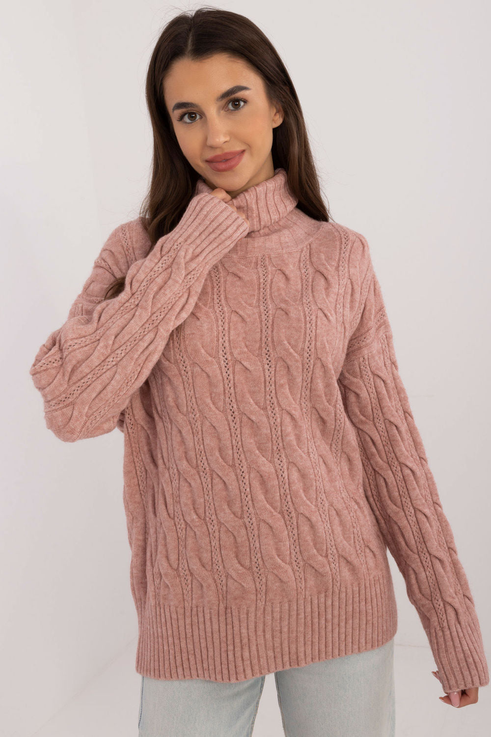 Pull femme AT Col Roulé Col — rosé