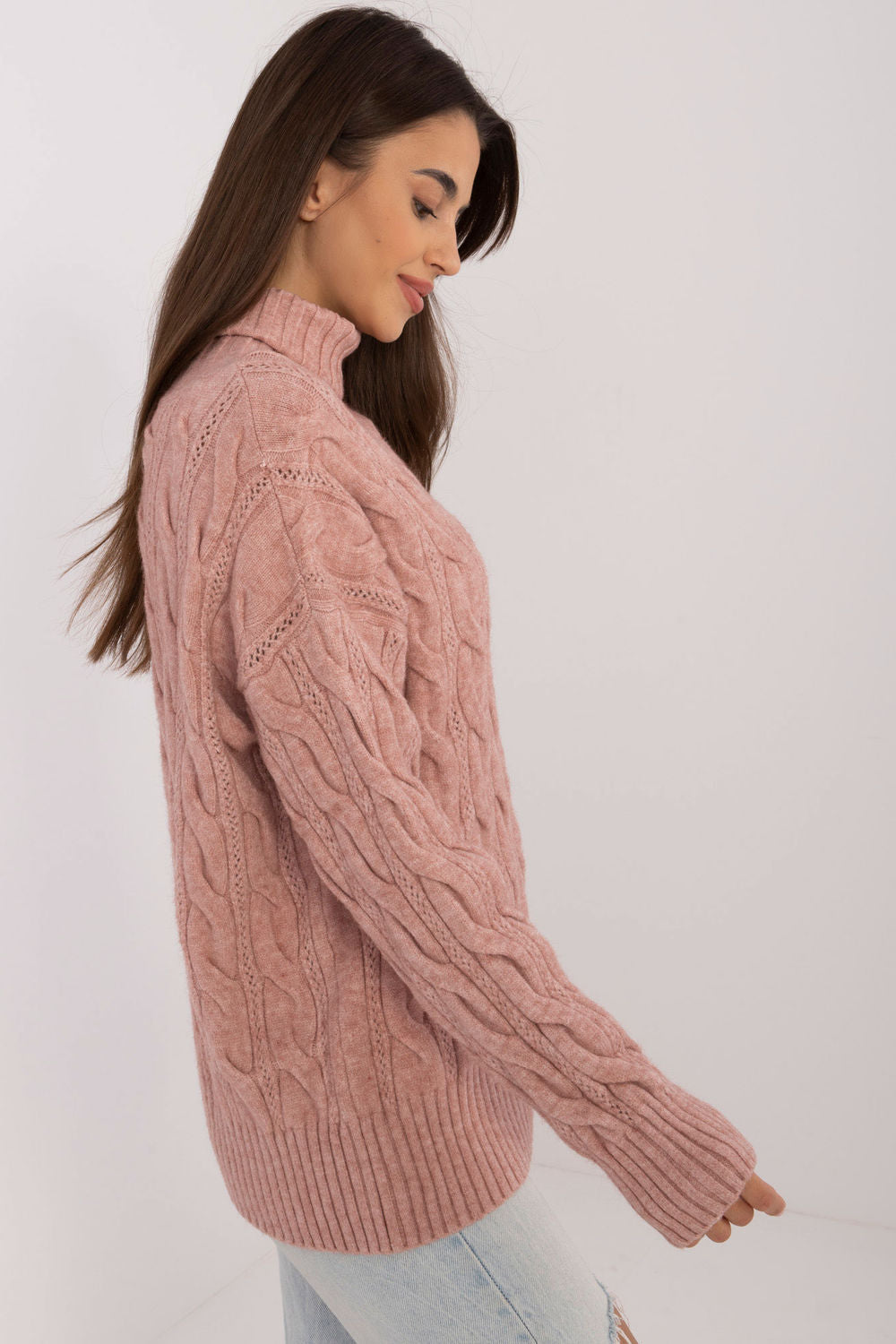 Pull femme AT Col Roulé Col — rosé