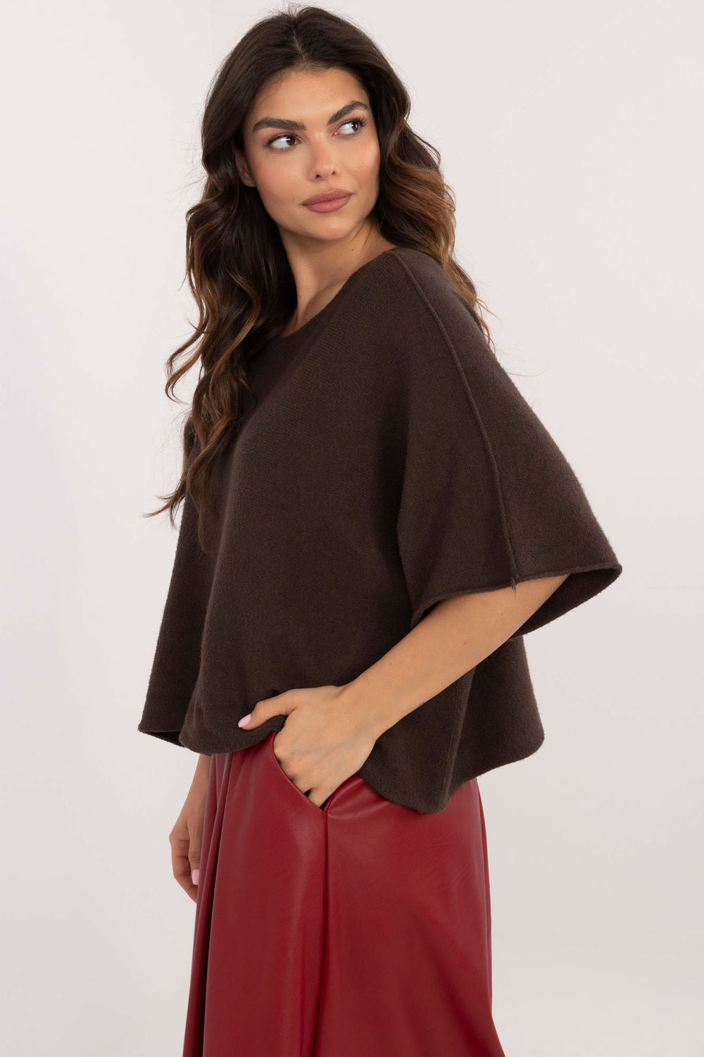 Pull femme Italy Moda À Manches Courtes — brun