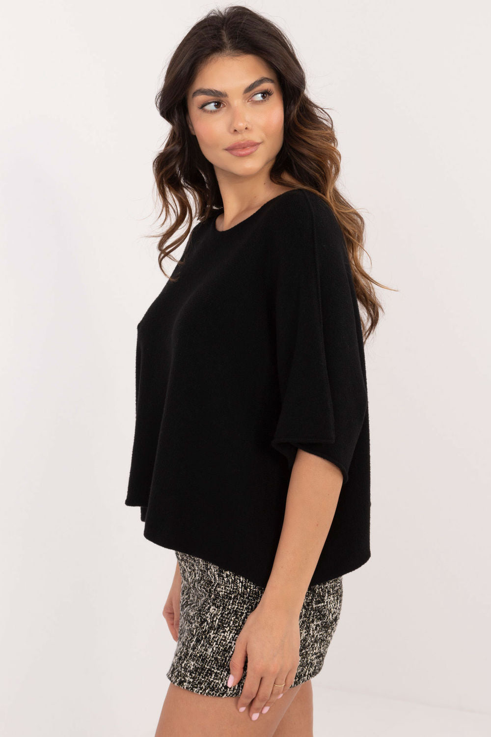 Pull femme Italy Moda À Manches Courtes — noir