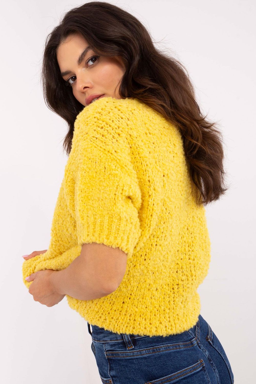 Pull femme Italy Moda À Manches Courtes — jaune