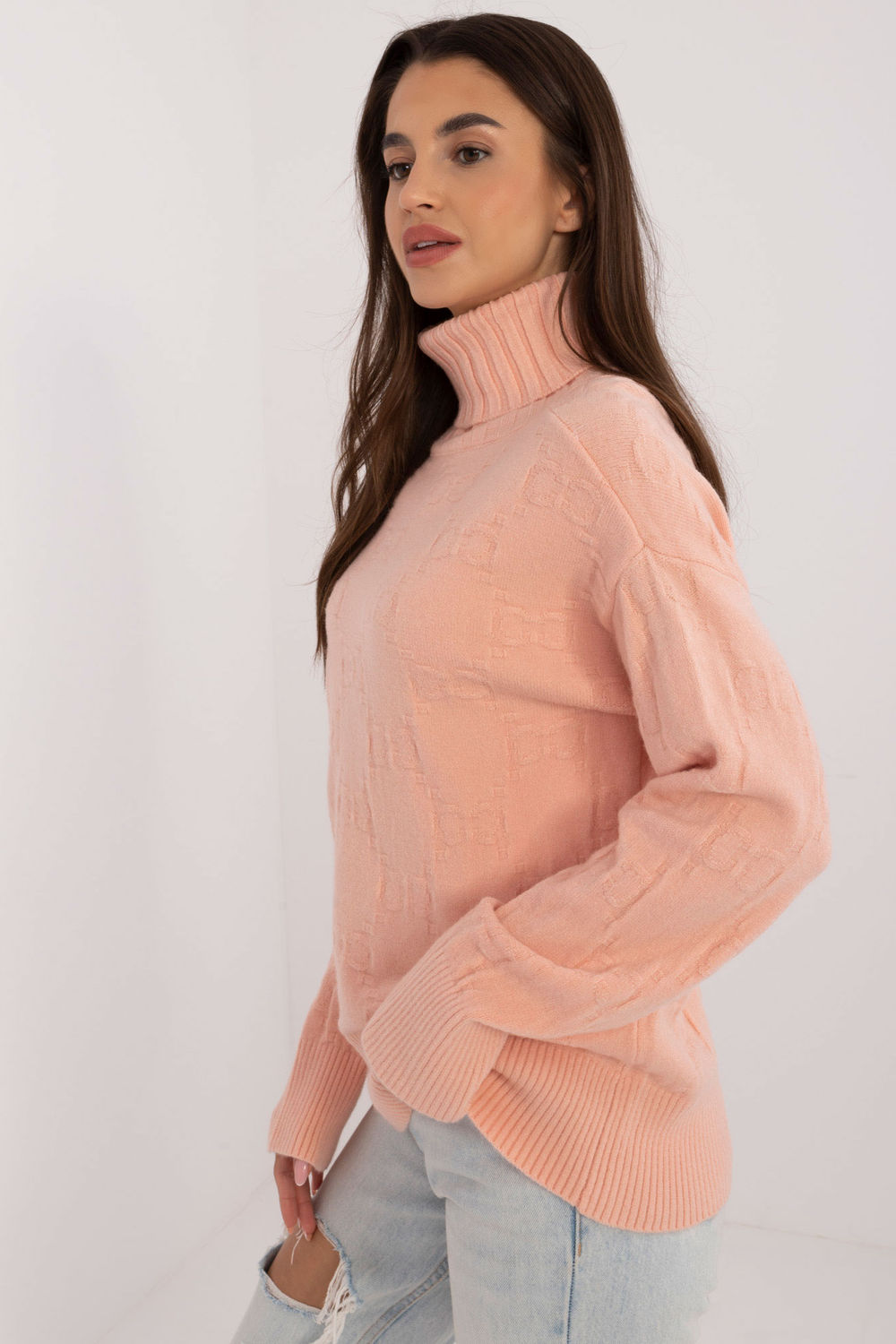 Pull femme AT Col Roulé Col — rosé