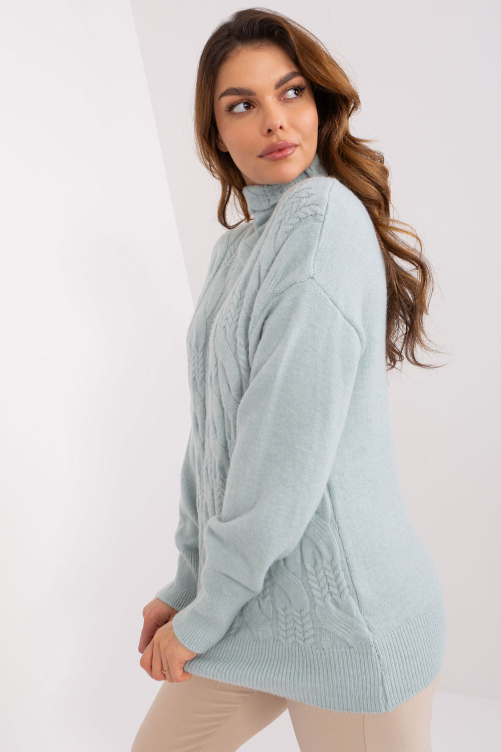 Pull femme AT Col Roulé Col — vert