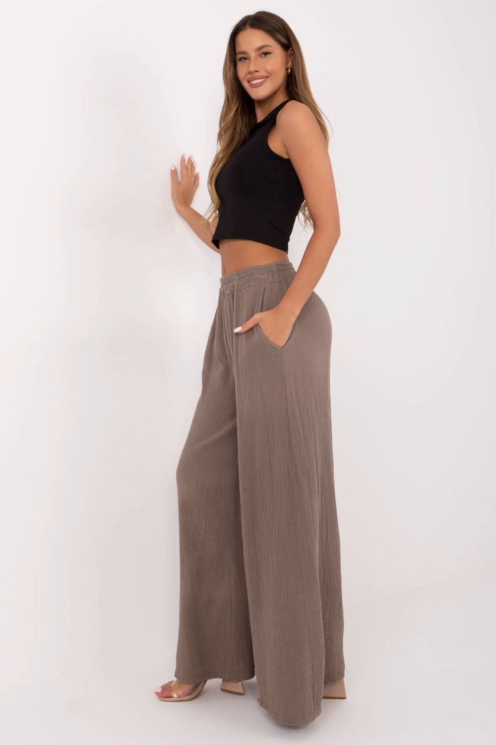 Chaussures à talons femme Italy Moda Pantalon Pantalon — brun
