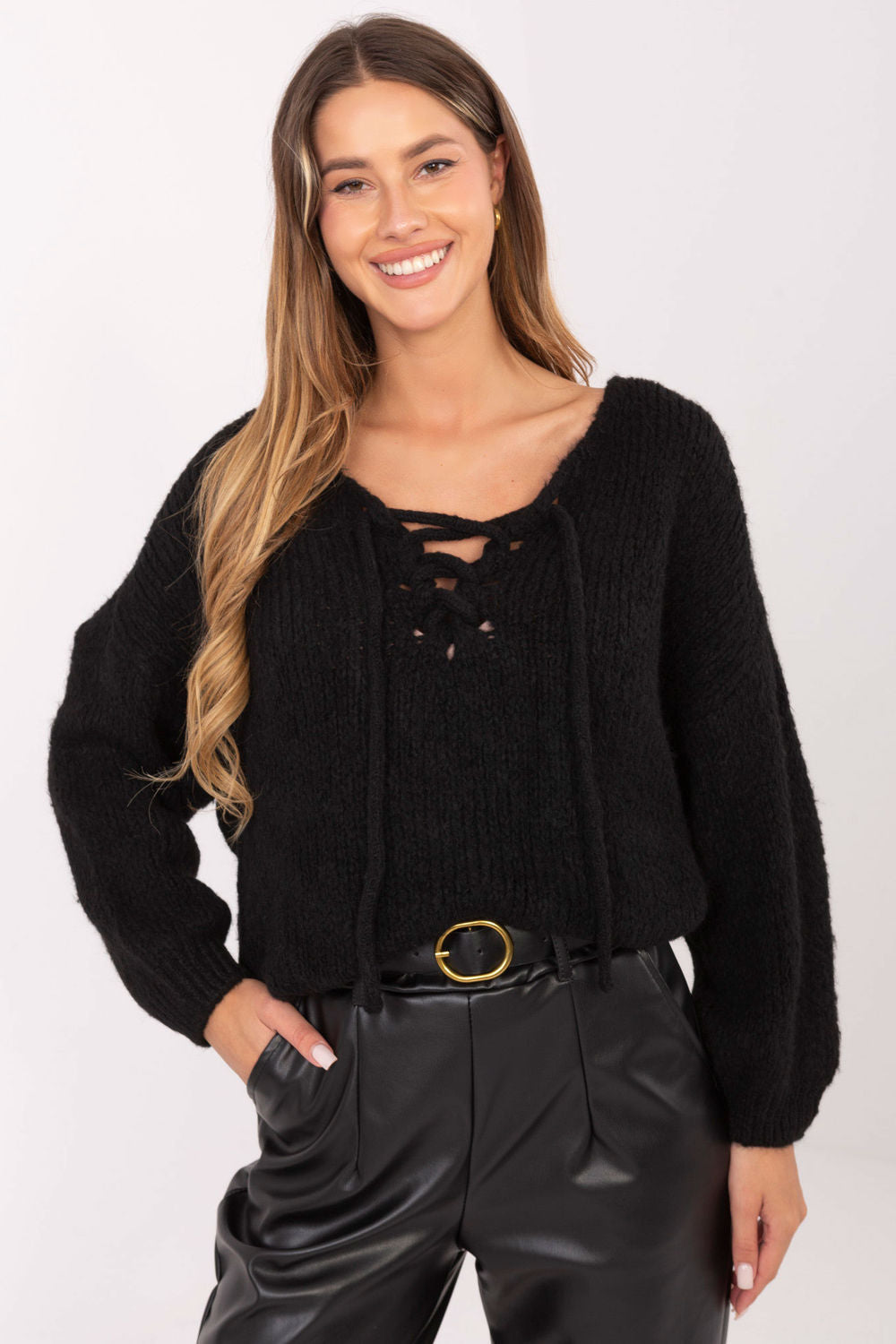 Pull femme Italy Moda Chandail Chandail — noir