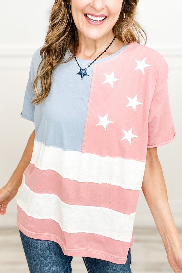 T-shirt femme rayé, col rond — rose