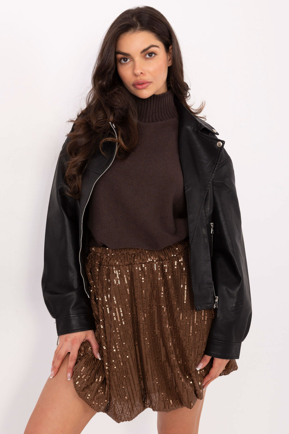 Jupe femme Italy Moda Courte Courte — brun