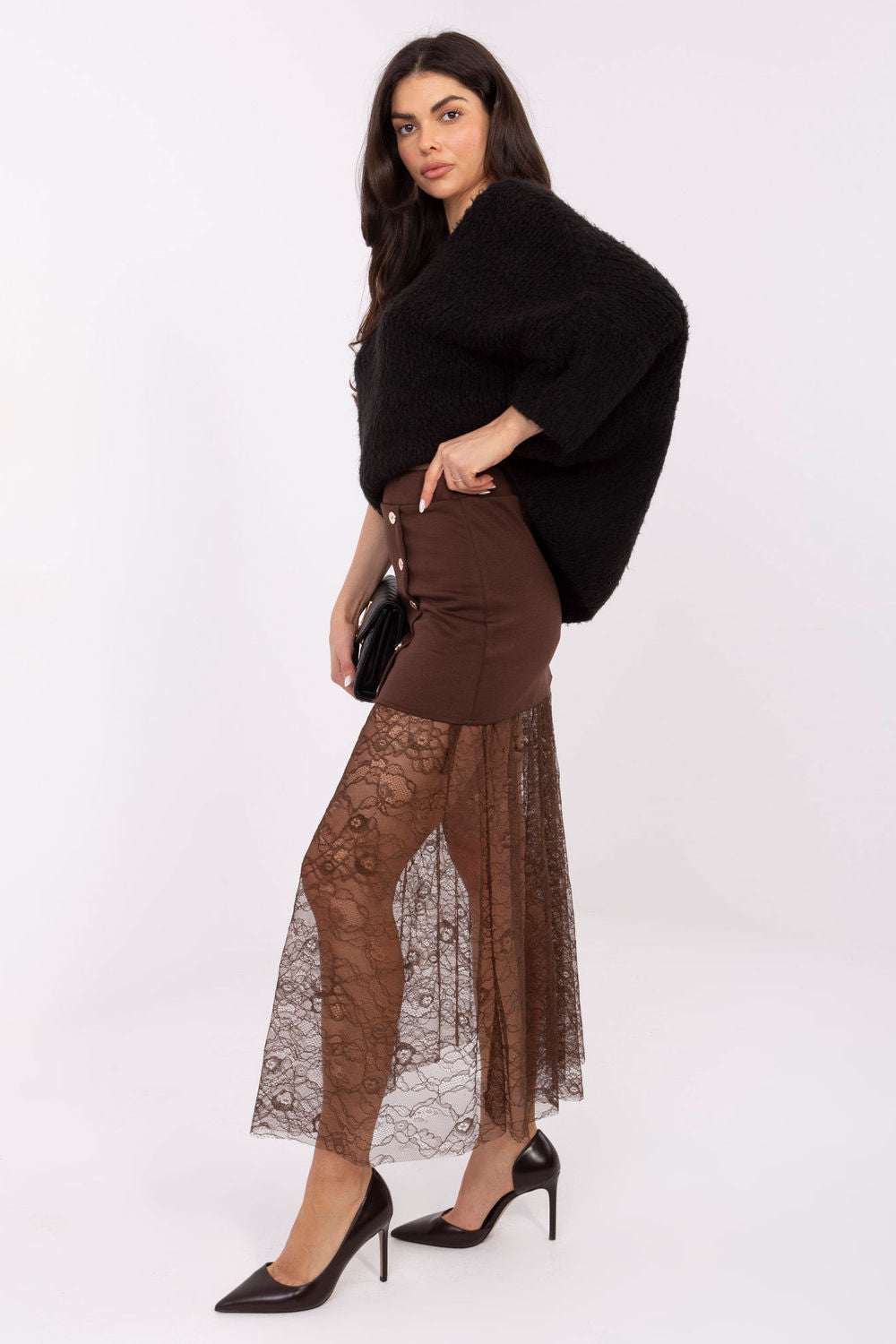 Jupe femme Italy Moda En Dentelle En — brun