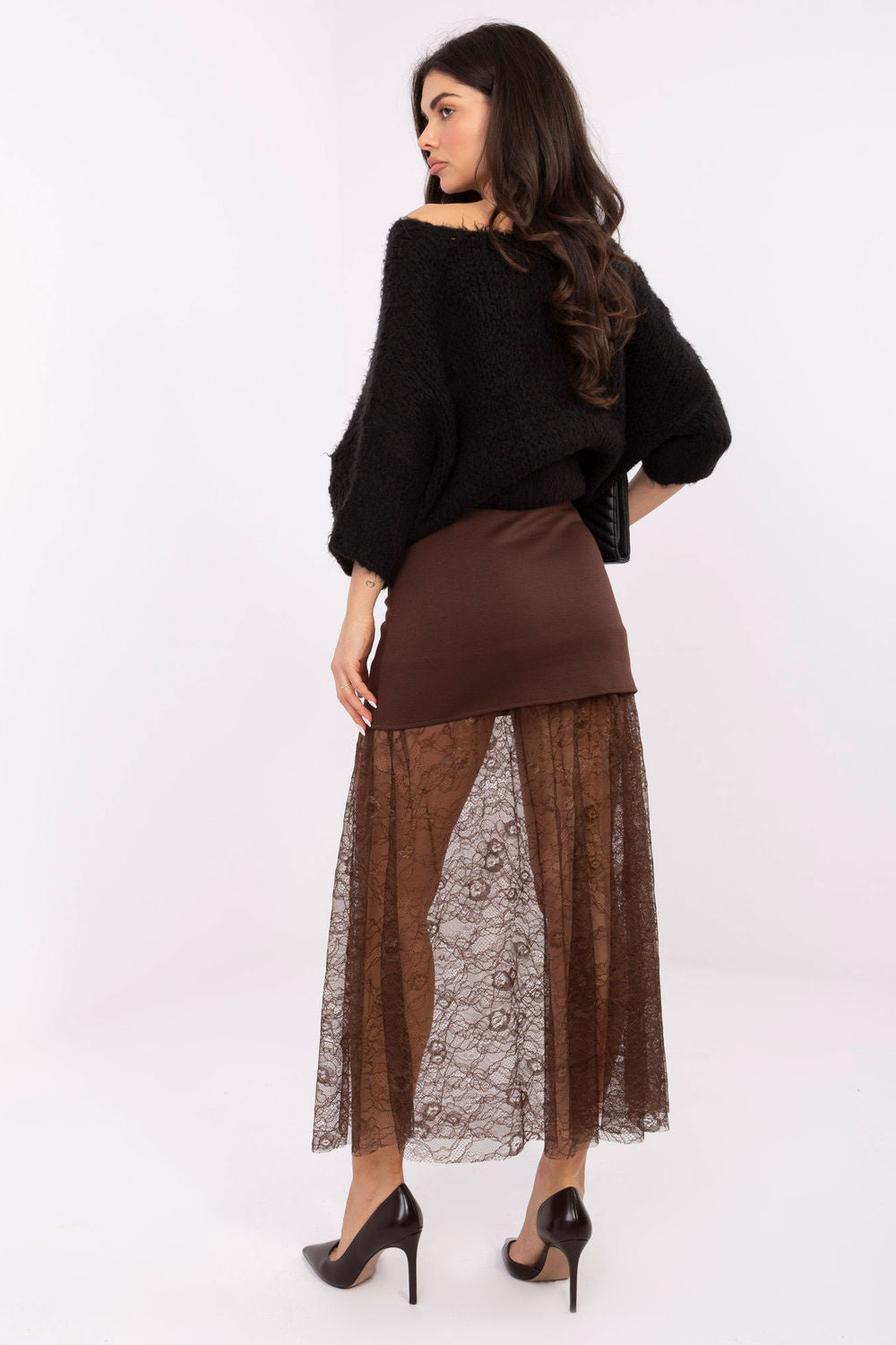 Jupe femme Italy Moda En Dentelle En — brun