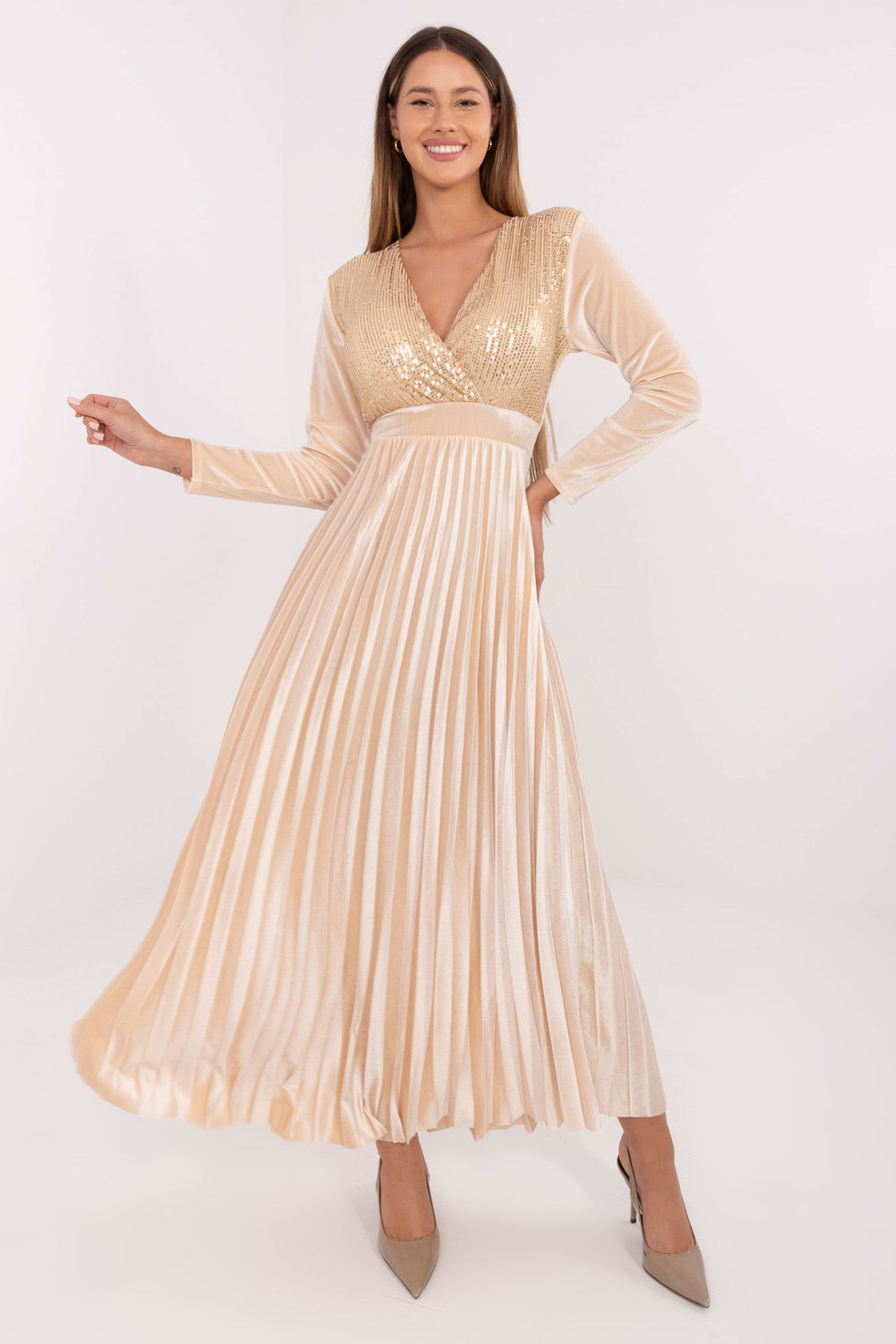 Robe femme Italy Moda Longue Longue — beige