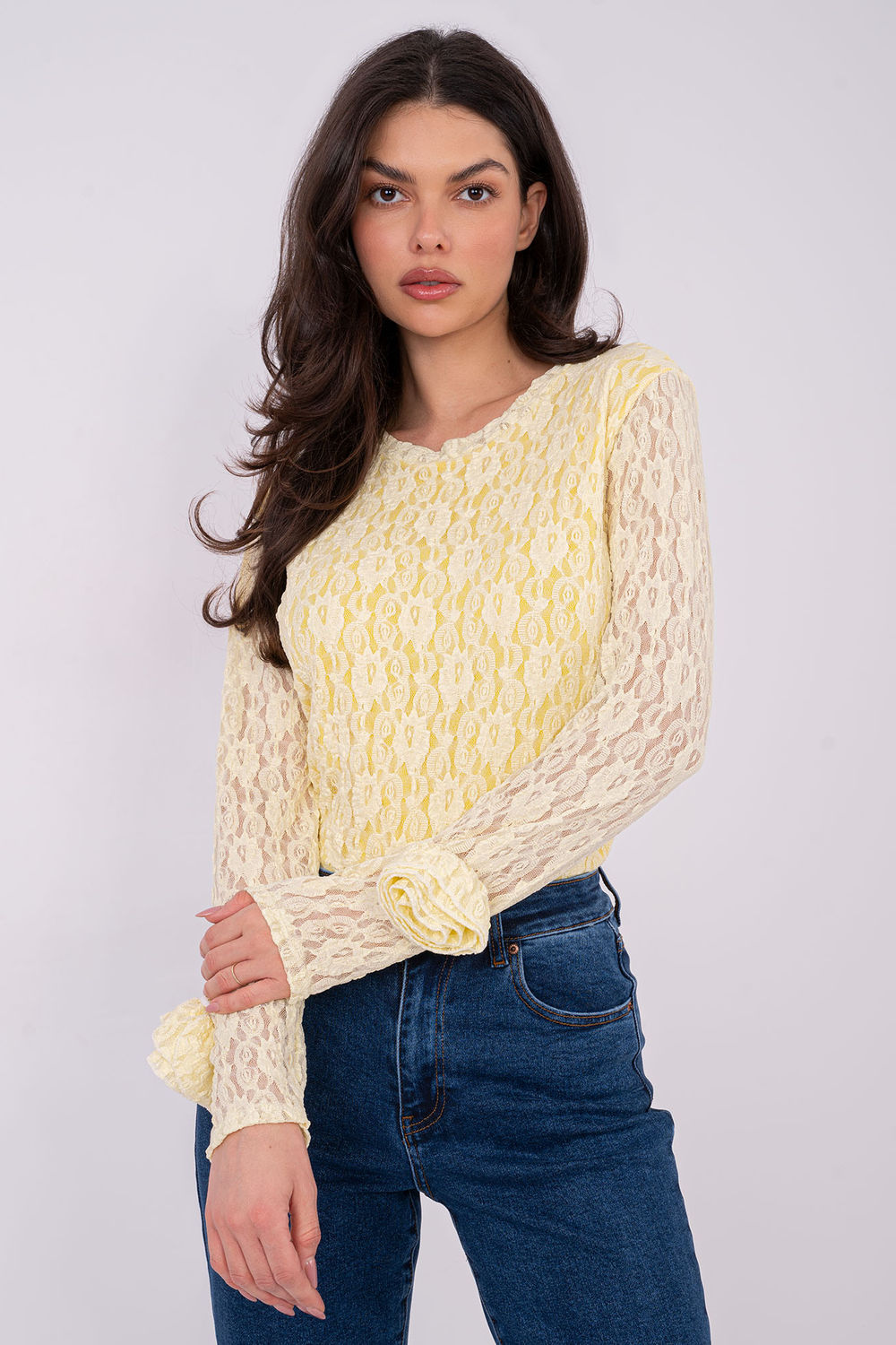 Blouse femme Italy Moda En Dentelle En — jaune