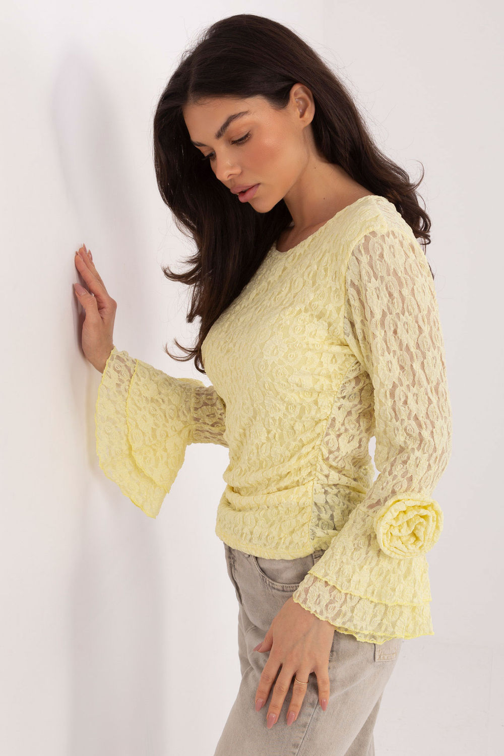 Blouse femme Italy Moda En Dentelle En — jaune