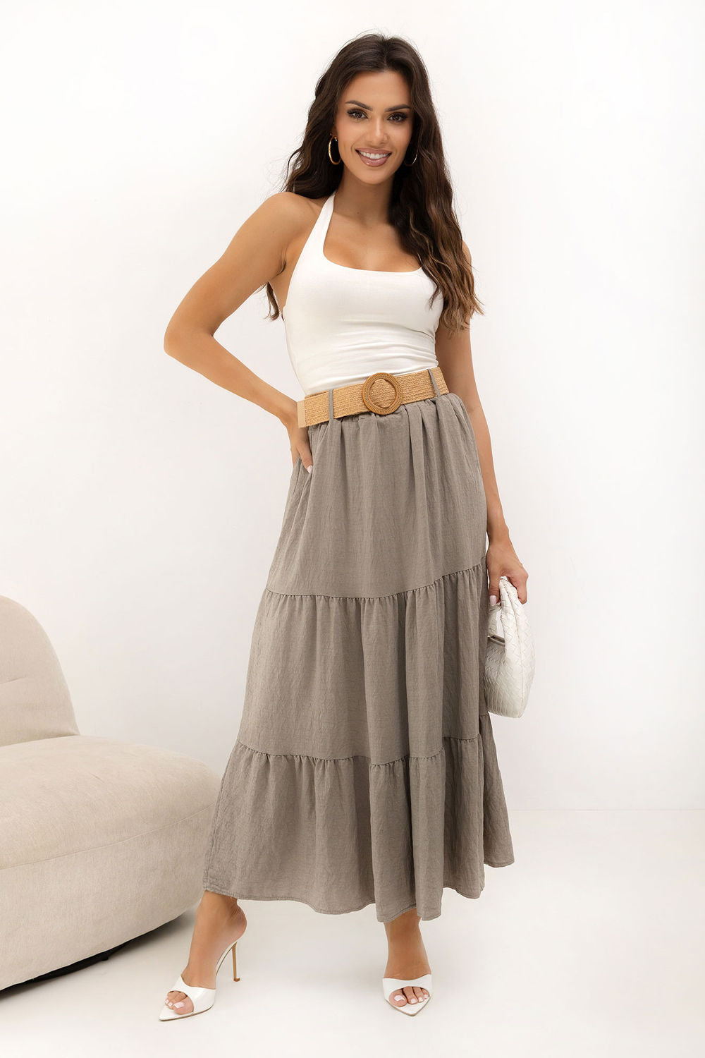 Jupe femme Italy Moda Longue Longue — beige