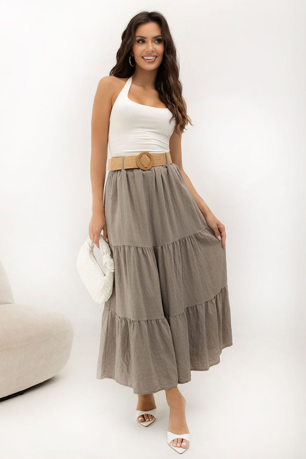 Jupe femme Italy Moda Longue Longue — beige