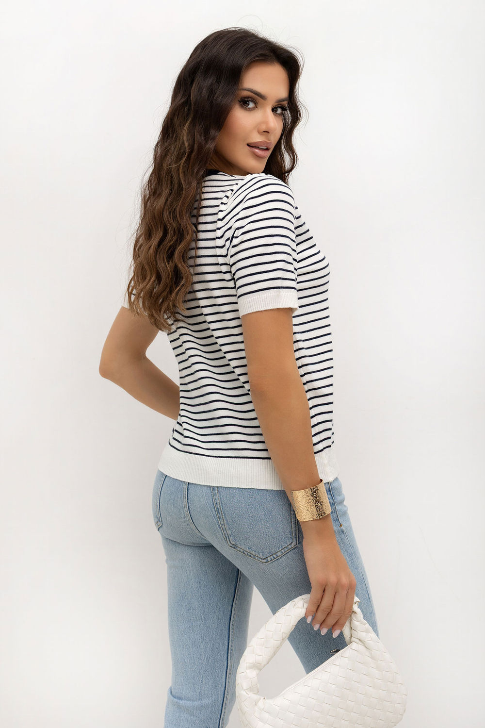 Pull femme Italy Moda À Manches Courtes — blanc