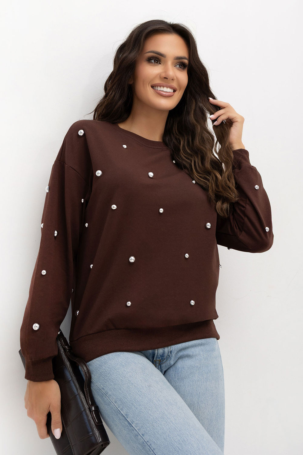 T-shirt femme Italy Moda Sweatshirt Sweatshirt — brun