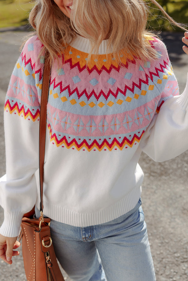 Pull femme épaules tombantes, colorblock — blanc