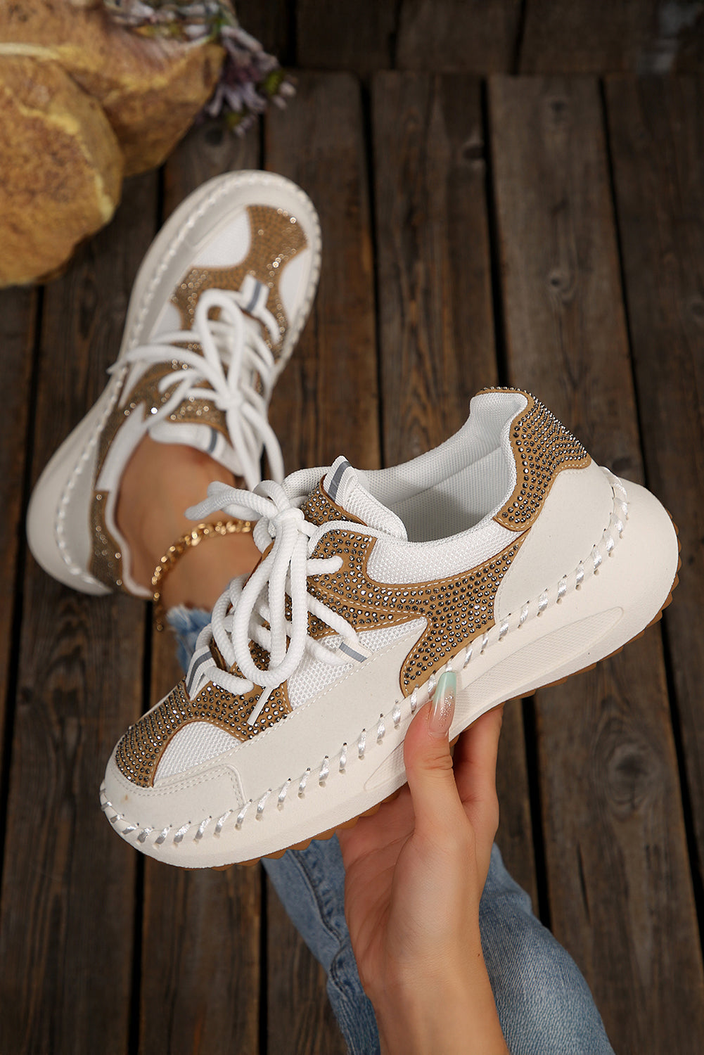 Pièce mode femme patchwork, strass, colorblock — blanc