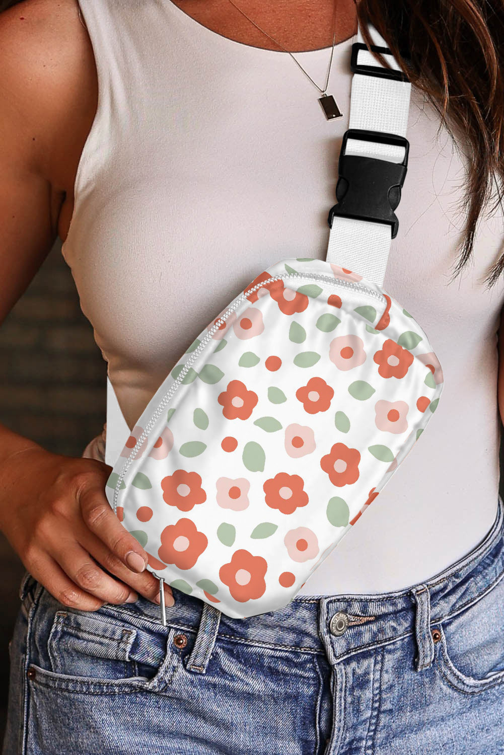 Pièce mode femme floral, zip — blanc