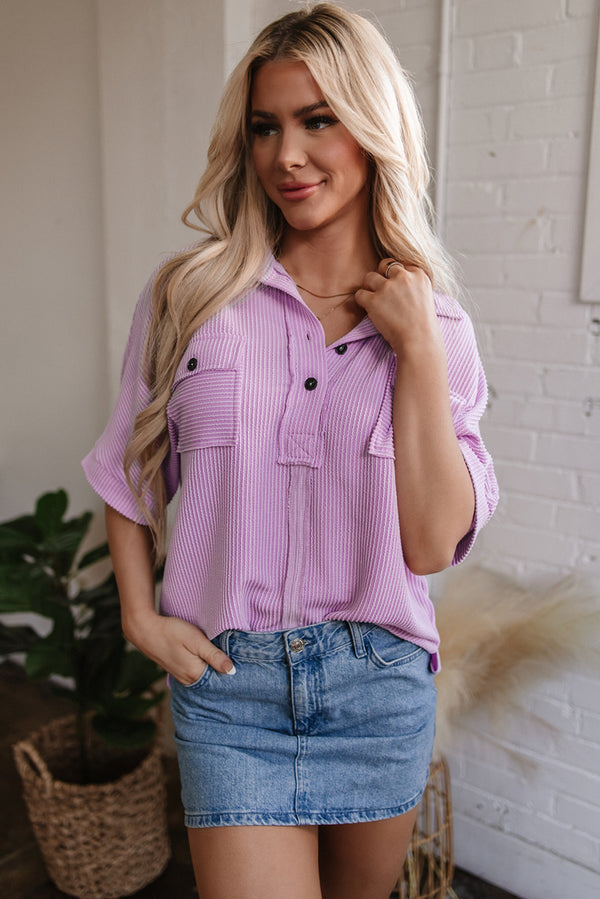 Blouse femme boutonnée, poches, manches courtes