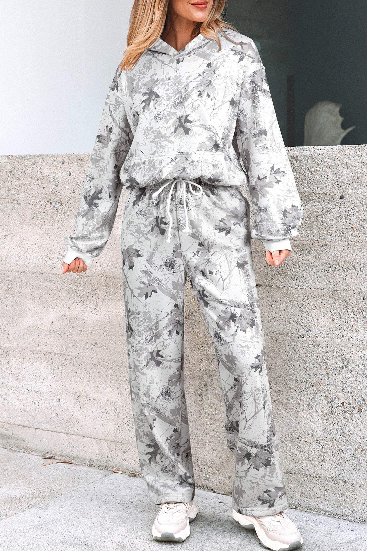 Hoodie femme camouflage, à capuche — gris clair