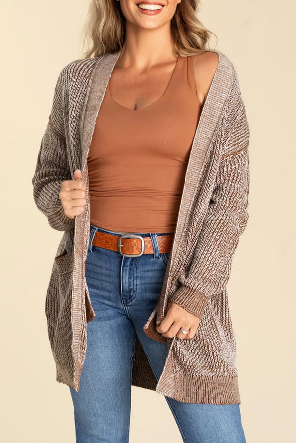 Cardigan femme en maille, poches, uni — jaune