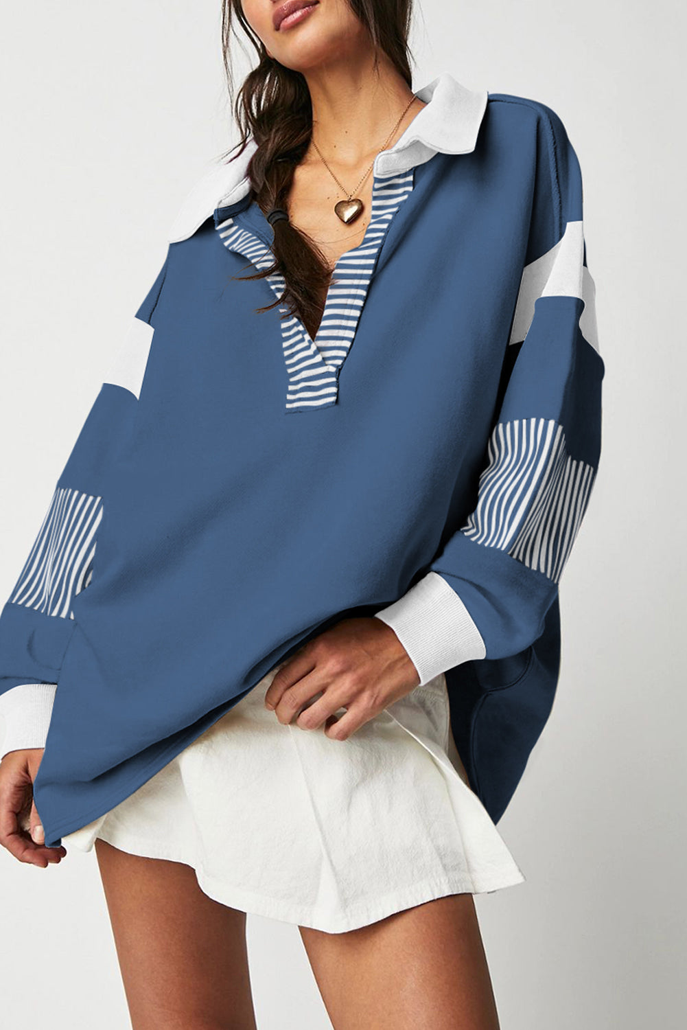 Sweat femme rayé, patchwork, colorblock — bleu-P905