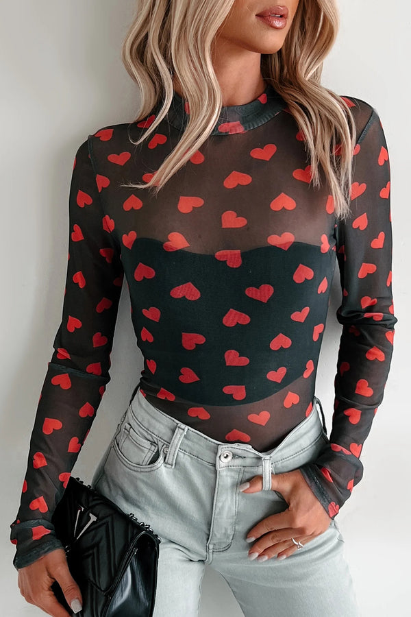 Haut femme transparent, manches longues — noir