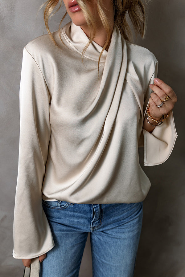 Jet Stream Satin Cross Front Slit Back Blouse femme