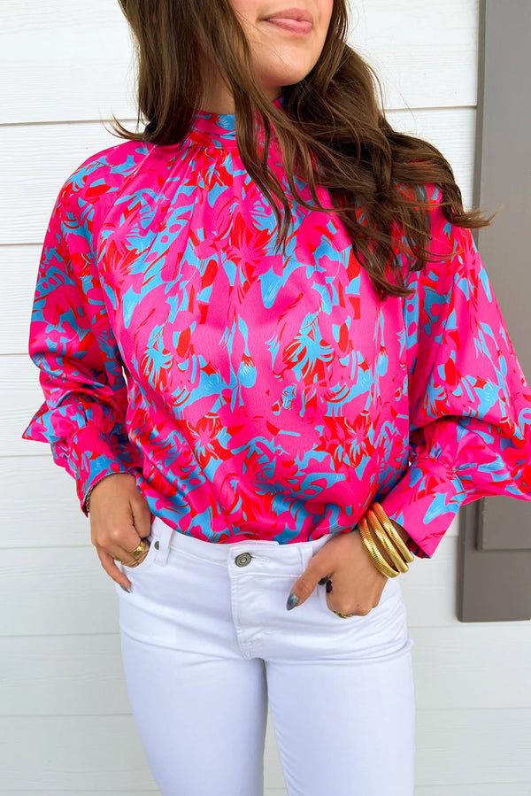 Blouse femme manches ballon, col montant — violet
