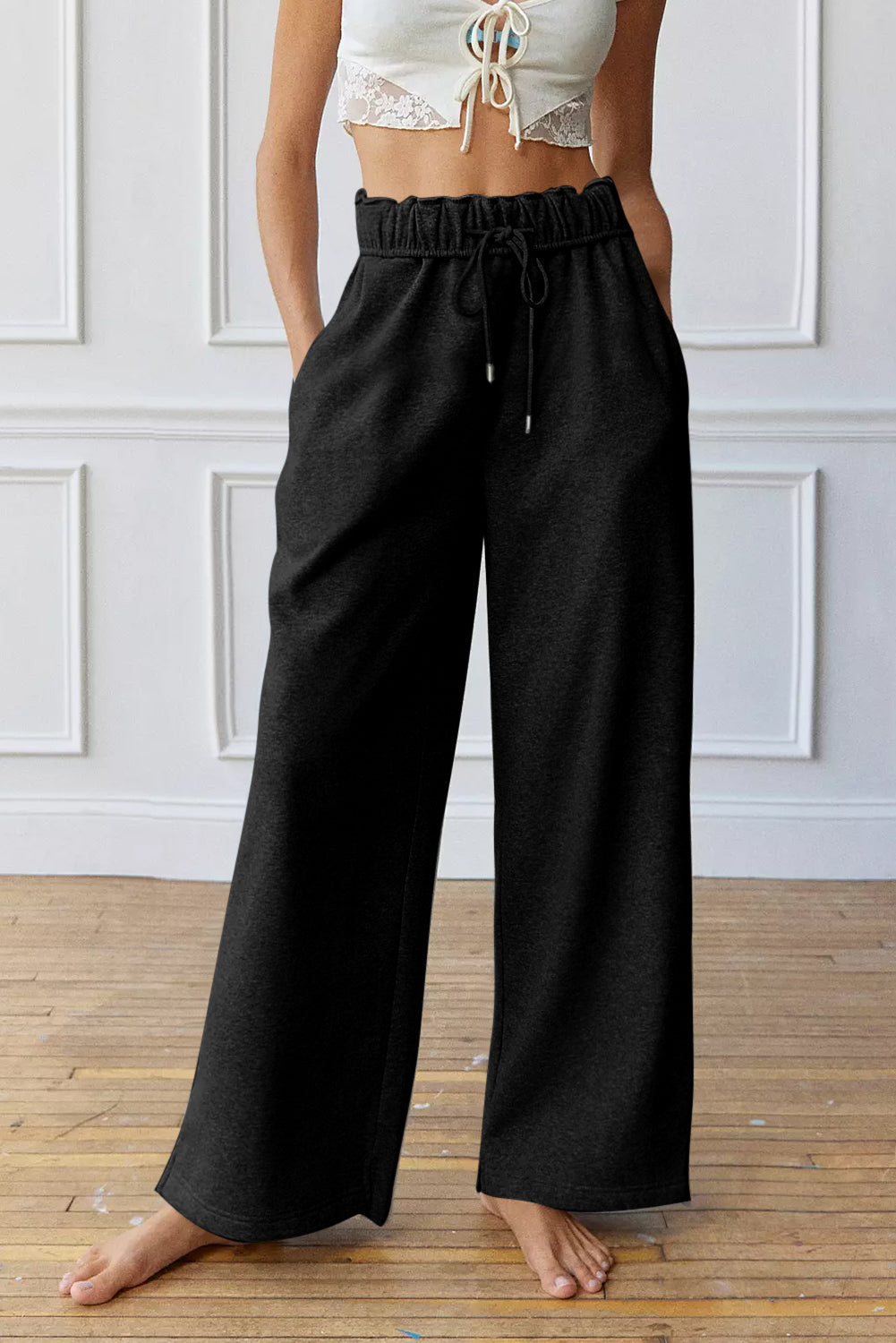 Pièce mode femme à cordon, taille haute — noir