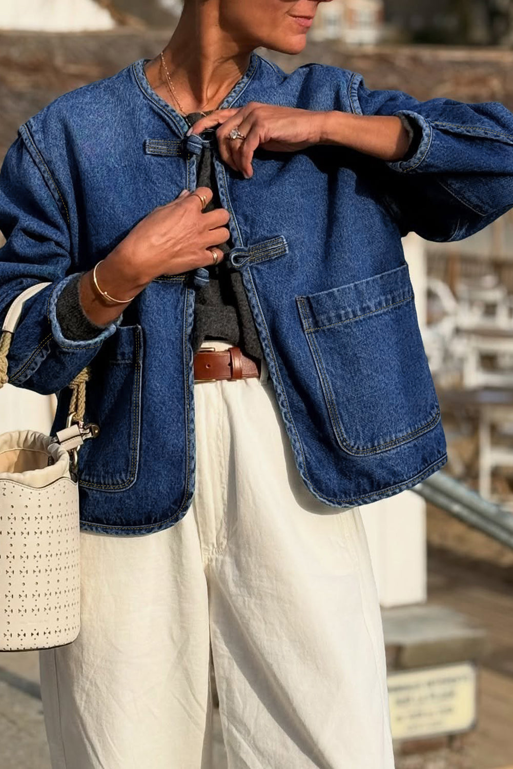 Veste femme poches, vintage, denim — bleu