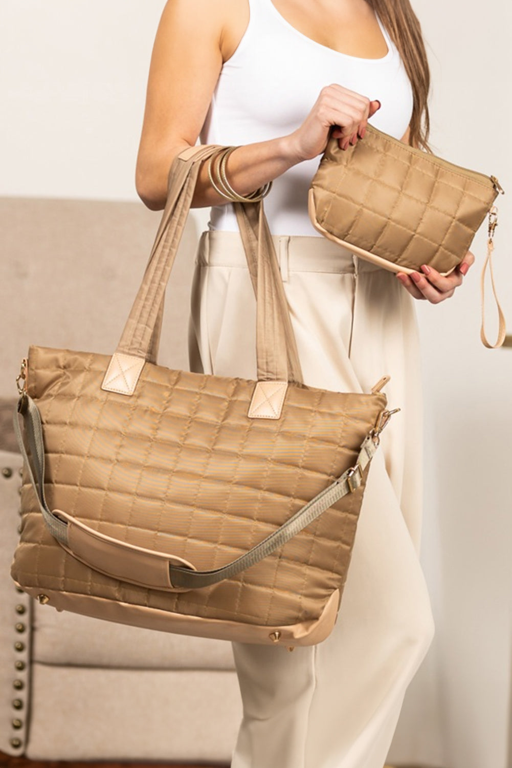 Ensemble femme patchwork — camel