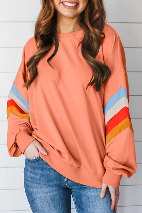 Sweat femme rayé, col rond, ample