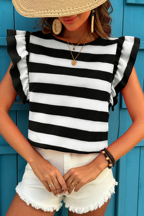 T-shirt femme rayé, col rond — noir