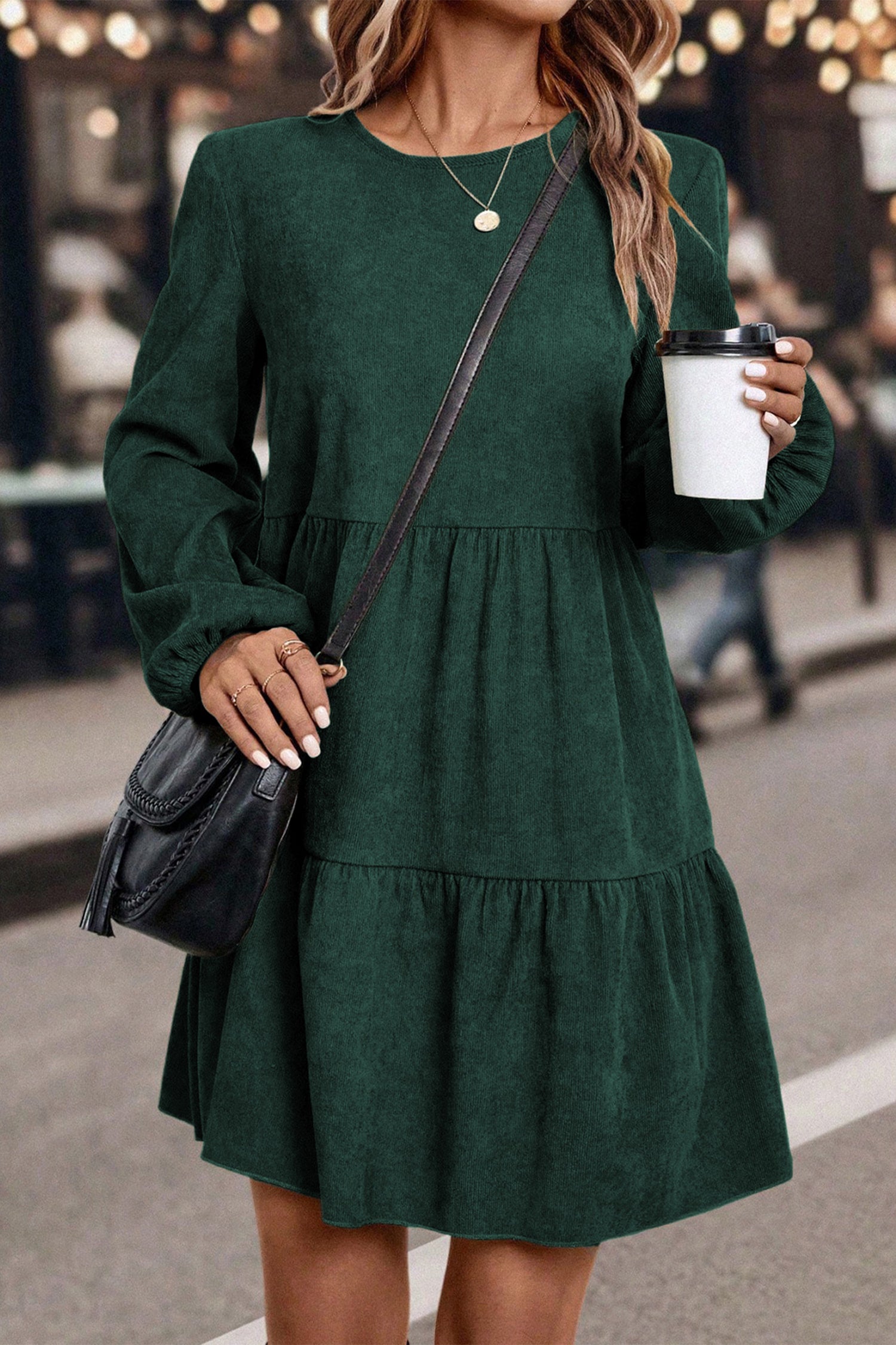 Robe courte femme à étages — vert