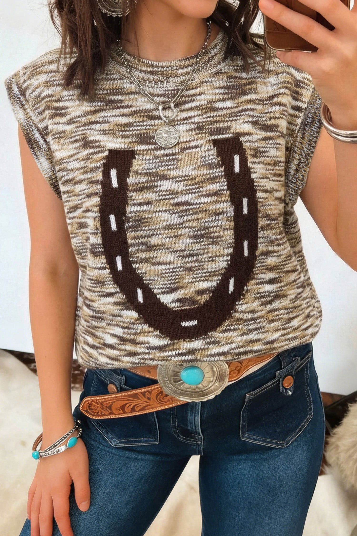 Pull femme col rond — marron