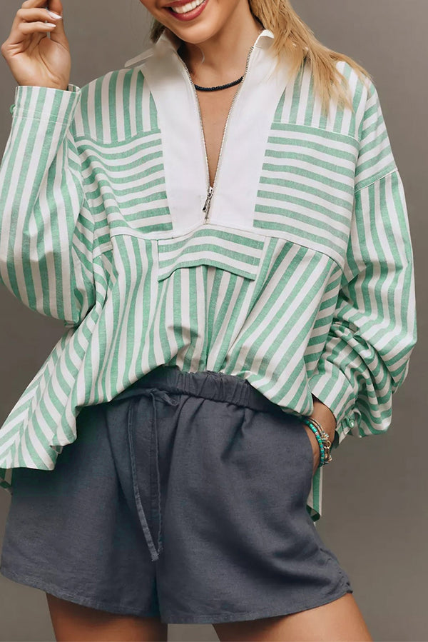 Haut femme rayé, zip, manches longues — vert