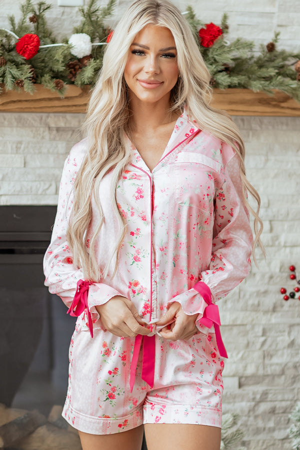 Ensemble femme floral, satin — rose