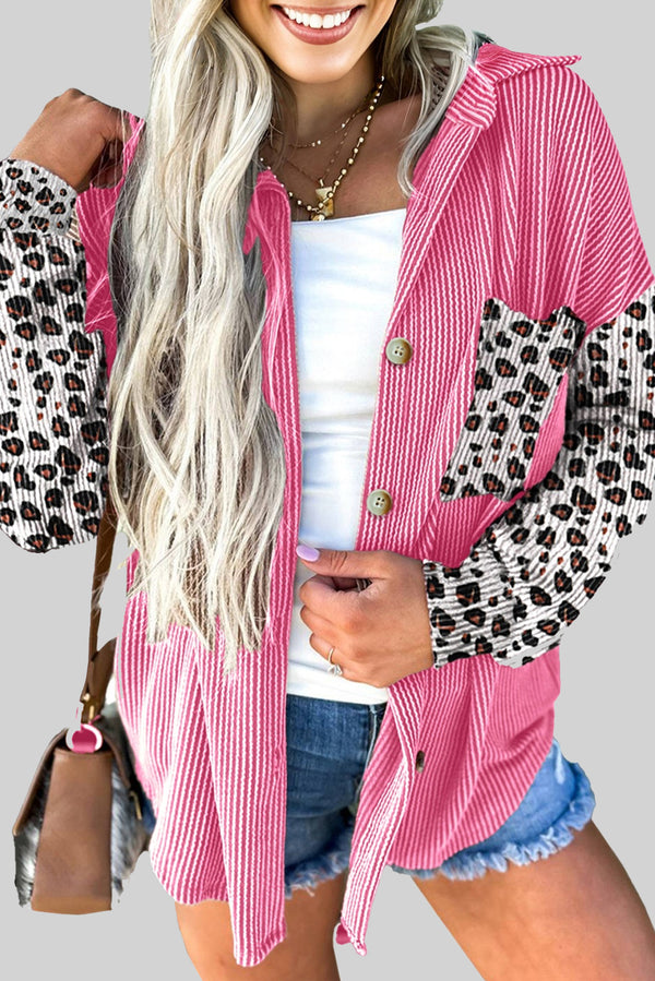Pièce mode femme léopard, casual, côtelé — rouge rose