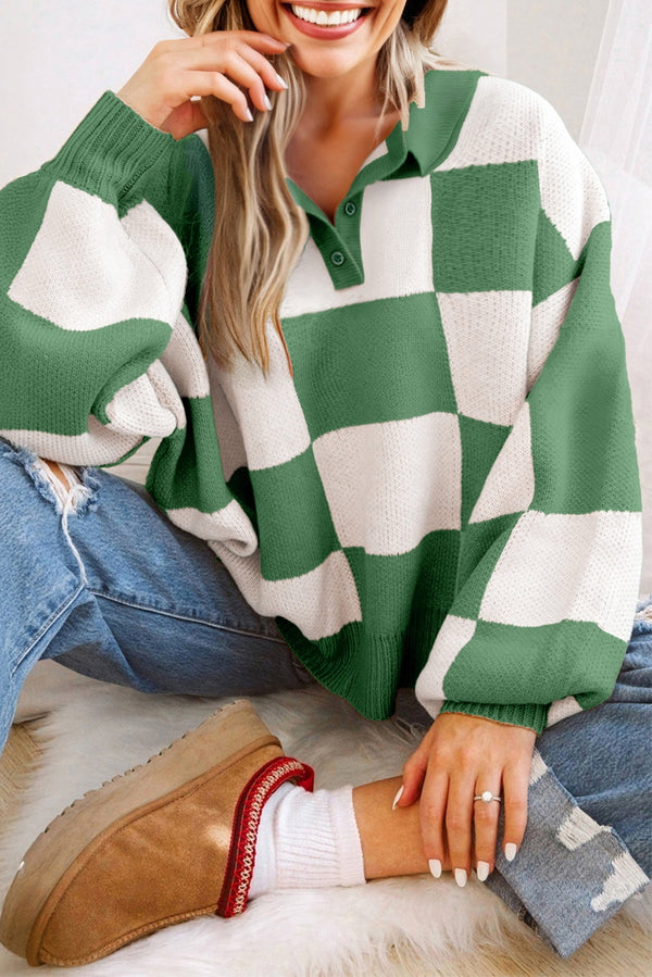 Pull femme à carreaux, ample — vert