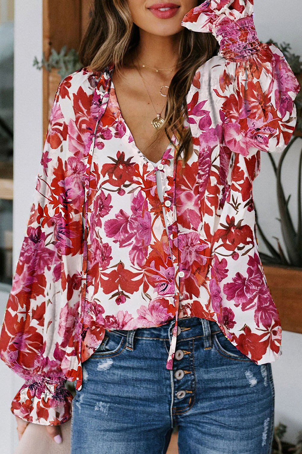 Blouse femme floral, smocké
