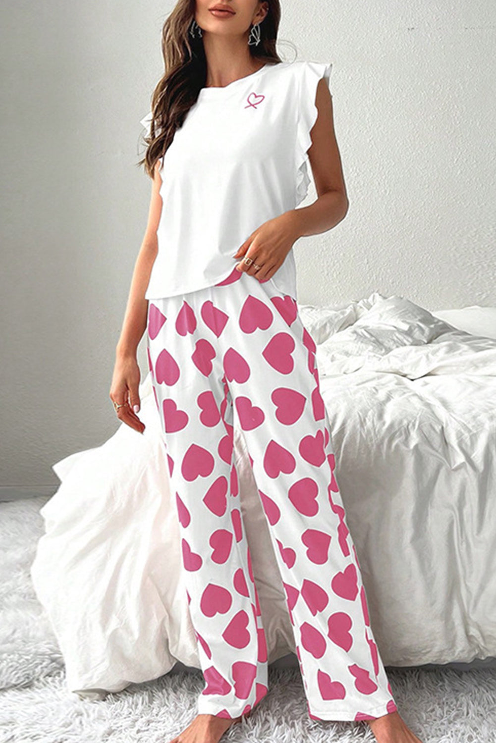 Pantalon femme à volants — rose