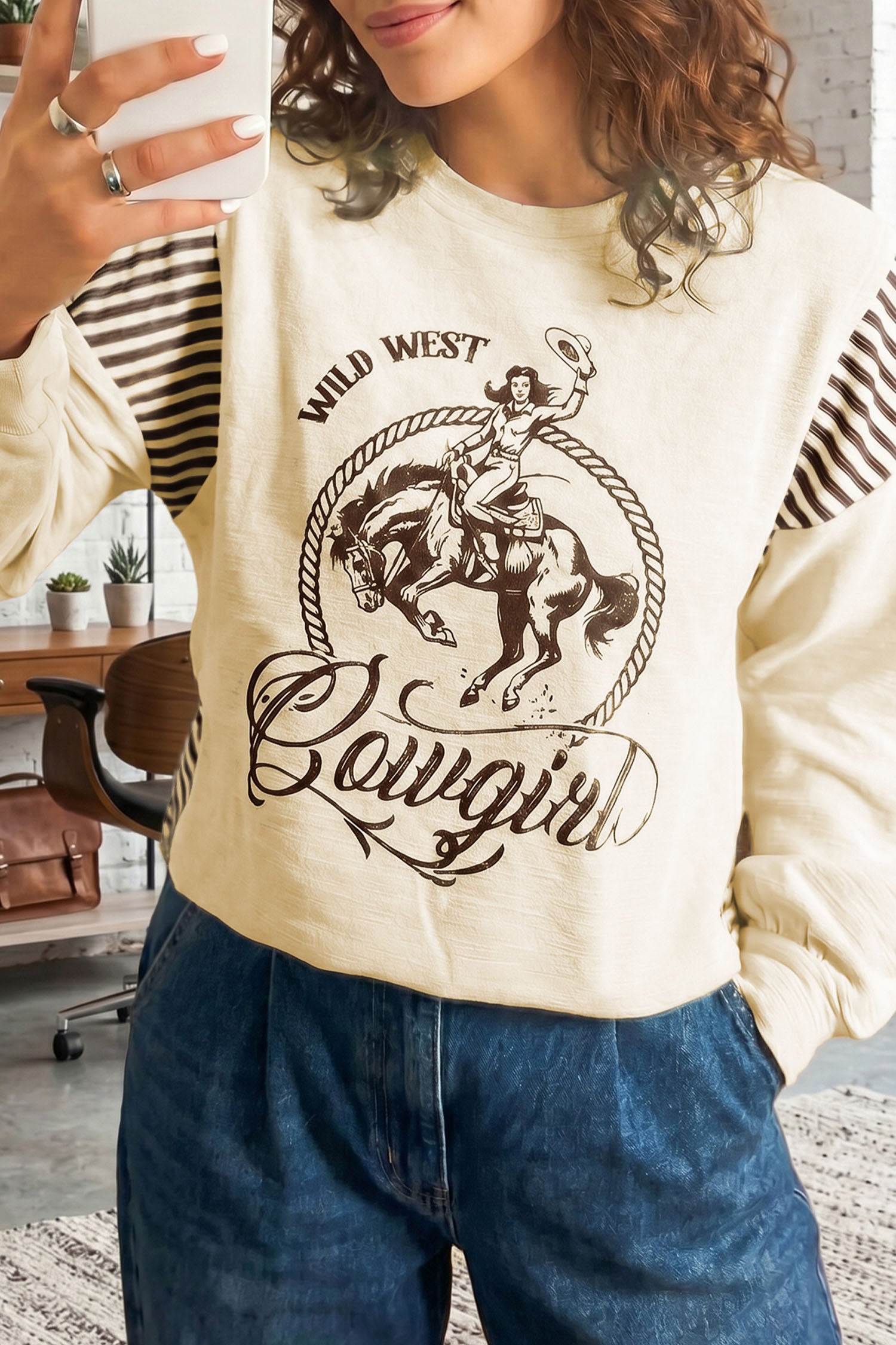 Haut femme rayé, manches longues, casual-P2015
