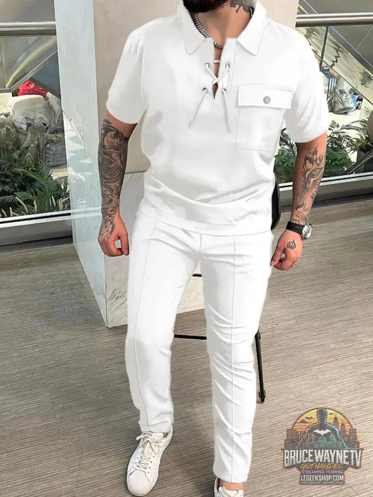 Ensemble homme grande taille en blanc avec une chemise à col et un pantalon ajusté