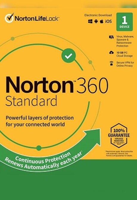 Norton 360 Standard + 10 GB Cloud Storage (1 Device, 1 Year) - NortonLifeLock Key - UNITED STATES