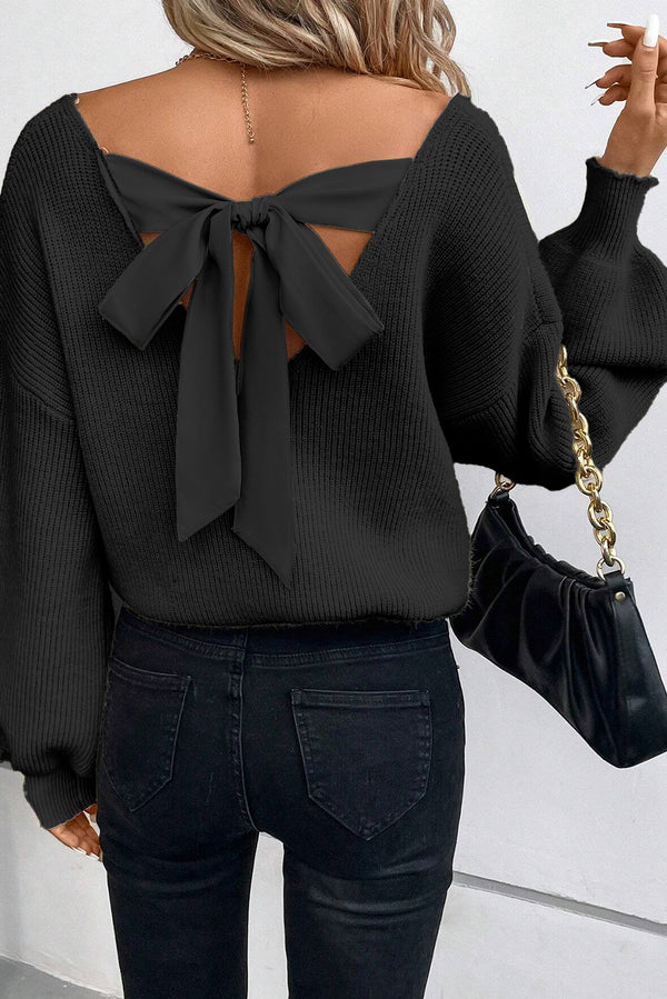 Pull femme col V — noir