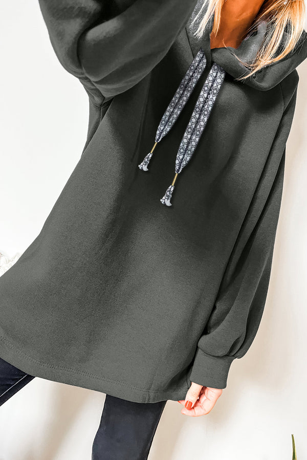 Four Leaf Clover Fleece Lined Adjustable Drawstring Oversize Tunic Hoodie femme